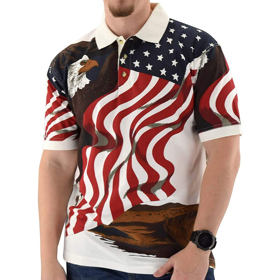 

Men's Vintage Print Allover Patriotic Polo Shirt