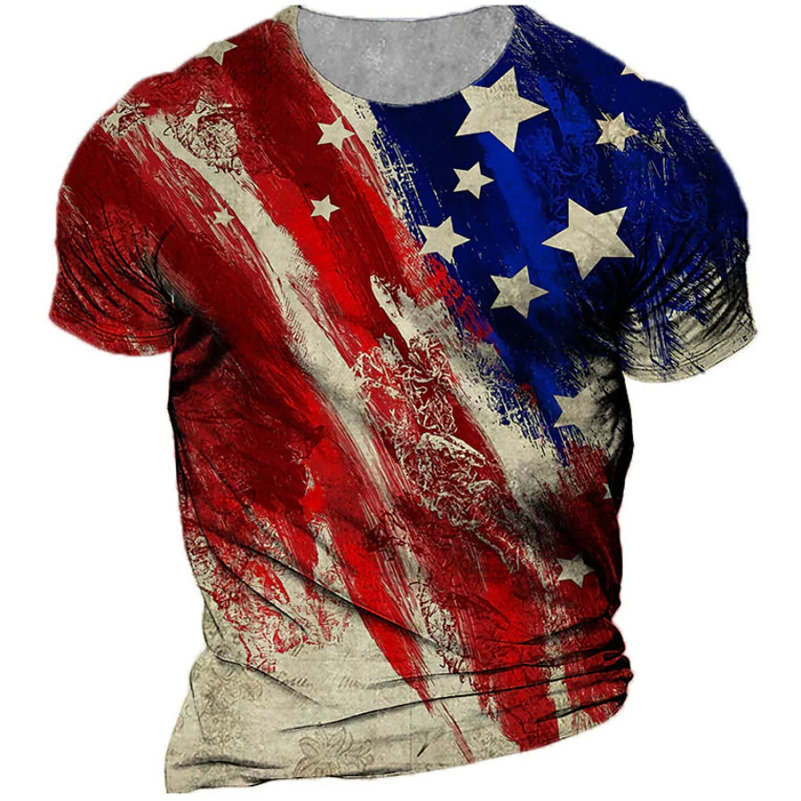 

Men's Outdoor Vintage American Flag Print T-Shirt