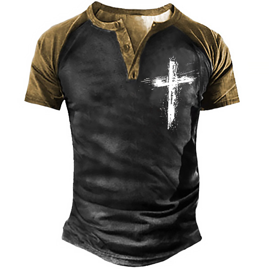 

Men's Outdoor Cross Vintage Print Henley Shirt