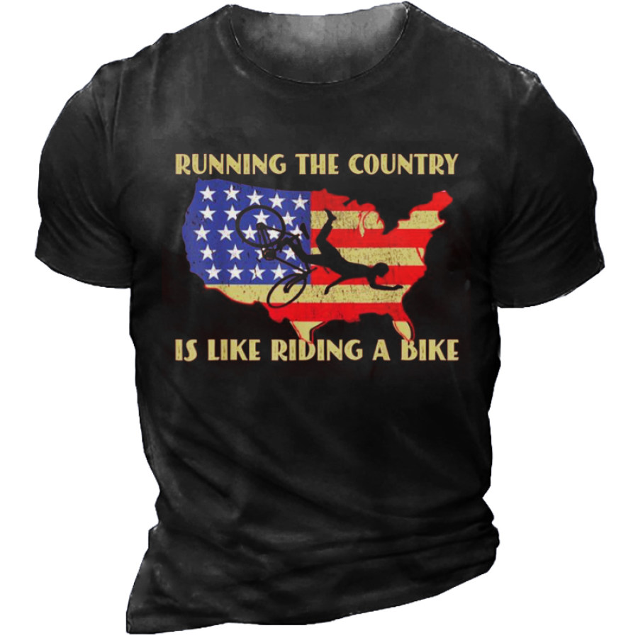 

Running The Country Is Like Riding A Bike Men's Vintage American Flag Print T-Shirt