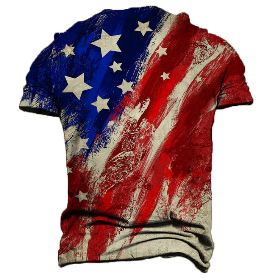 

Men's Casual American Flag Vintage Print T-Shirt