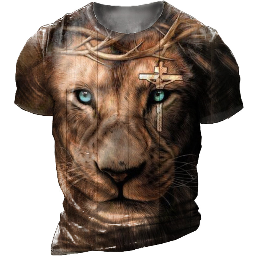 

Men's Vintage Cross Lion Print Short Sleeve T-Shirt
