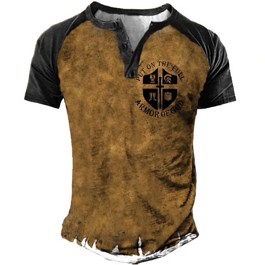 

Men's Armor Of God Vintage Print Henley Shirt