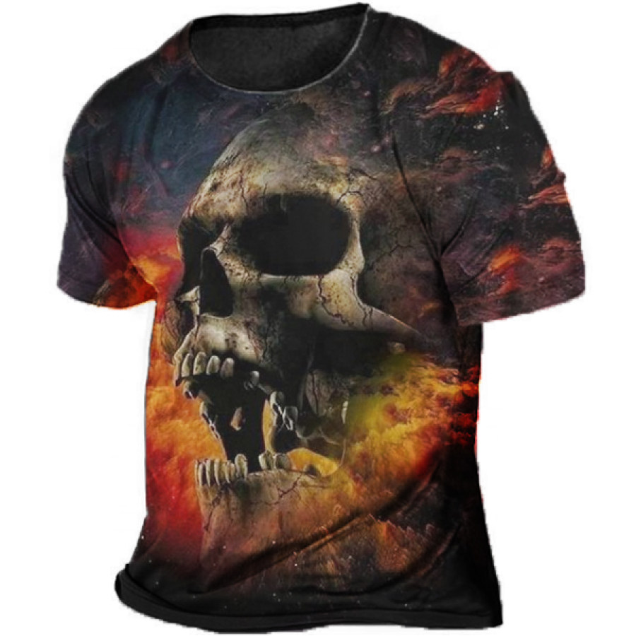

Men's Outdoor Flame Skull Vintage Print Short Sleeve T-Shirt