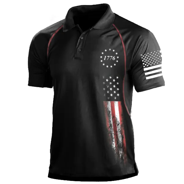 Men's 1776 Independence Day American Flag Print Patriotic Polo Shirt - Mosaicnew.com 