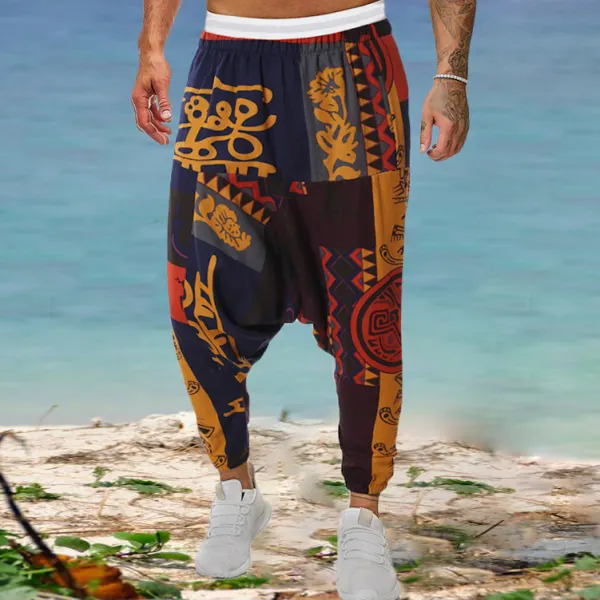 Men's Fashion Loose Cotton Linen Print Casual Pants - Kalesafe.com 