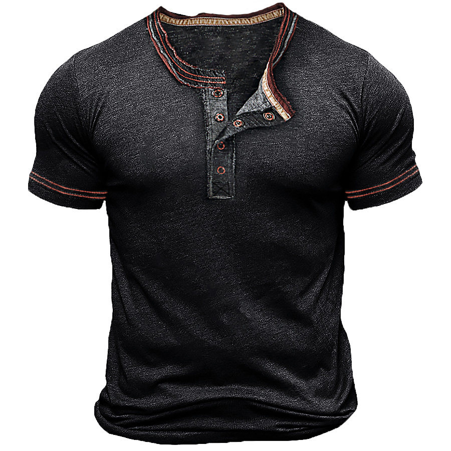 

Henley Neck With Four-snap Placket Men's Short Sleeve T-Shirt