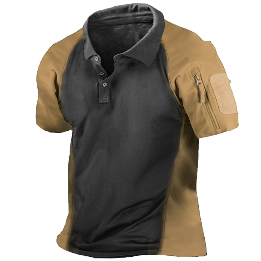 

Men's Outdoor Patchwork Contrast Zip Pocket Tactical Polo Shirt