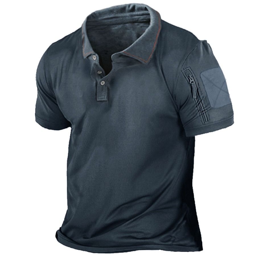 

Men's Outdoor Solid Zip Pocket Tactical Polo Shirt