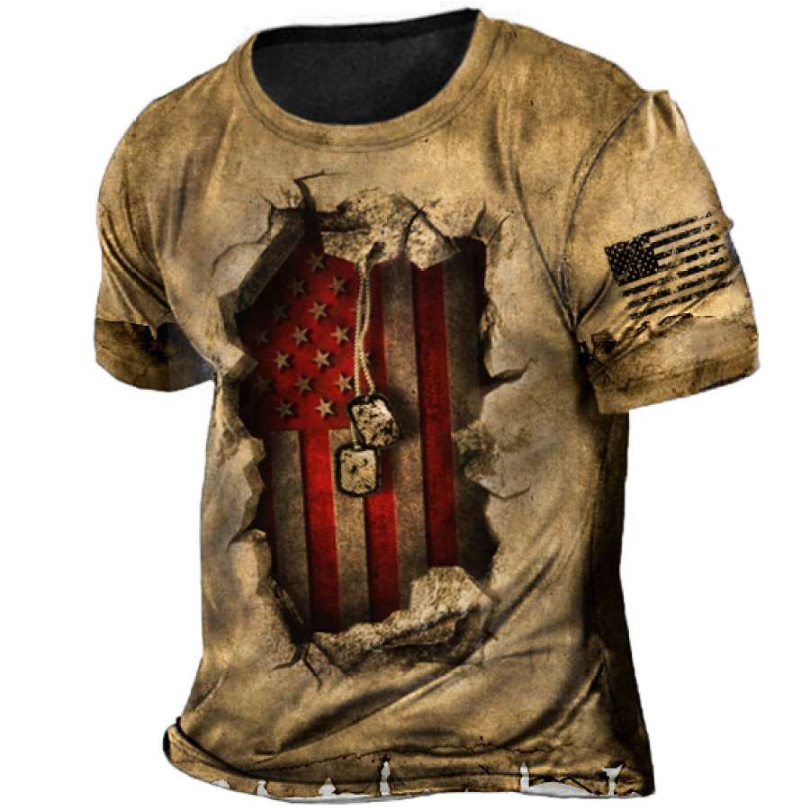 

Men's Vintage American Flag Print Short Sleeve T-Shirt