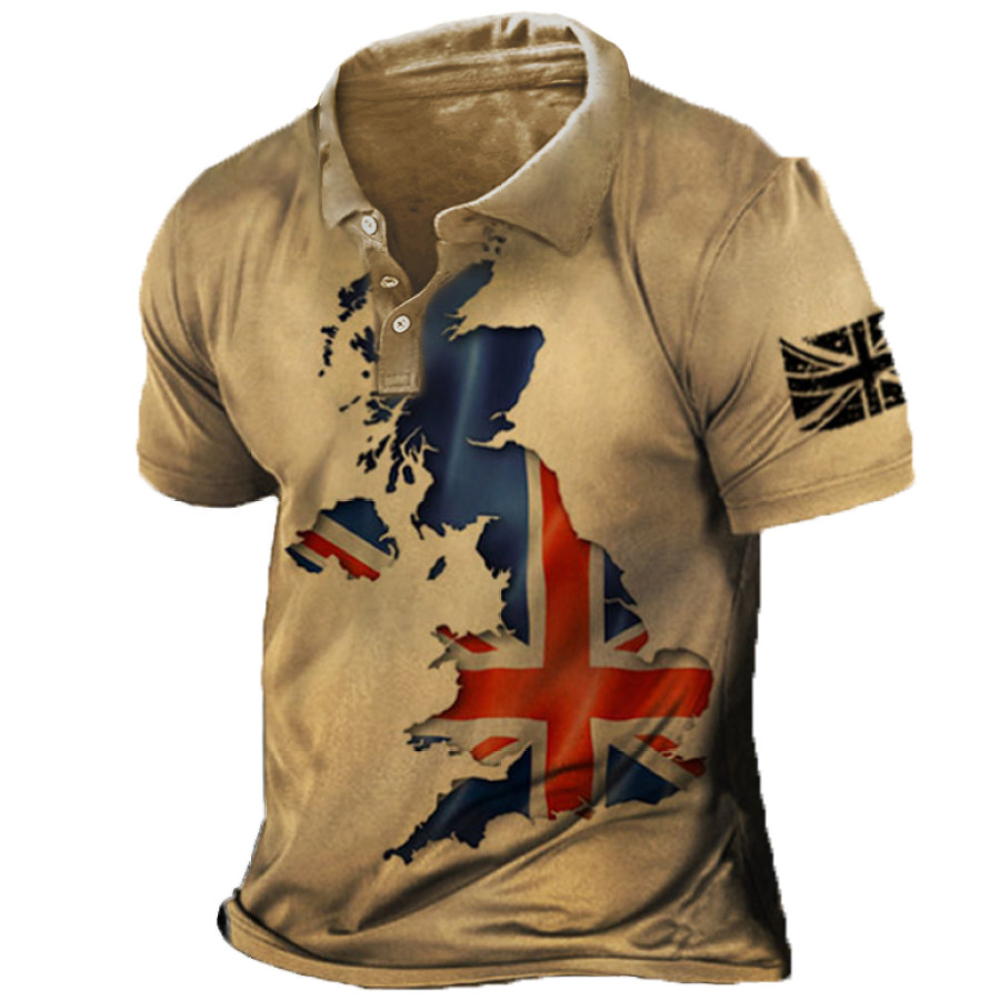 

Men's Outdoor Union Jack Map Vintage Print Polo Shirt