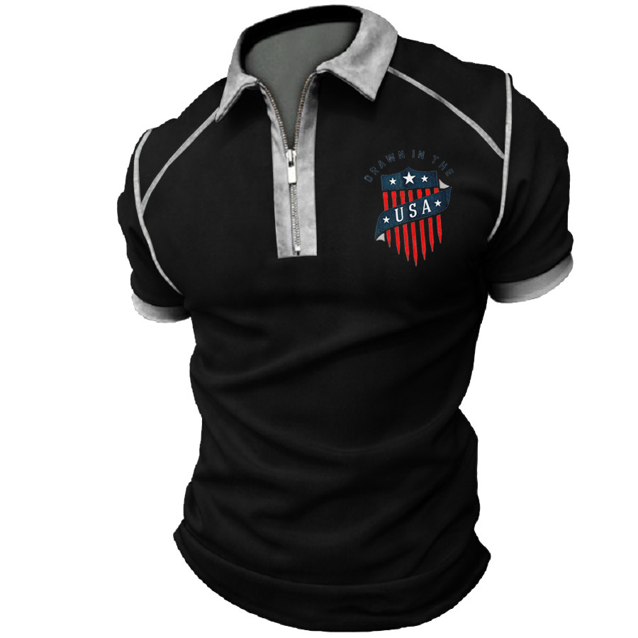 

Men's Vintage American Slogan PoLo Neck T-Shirt