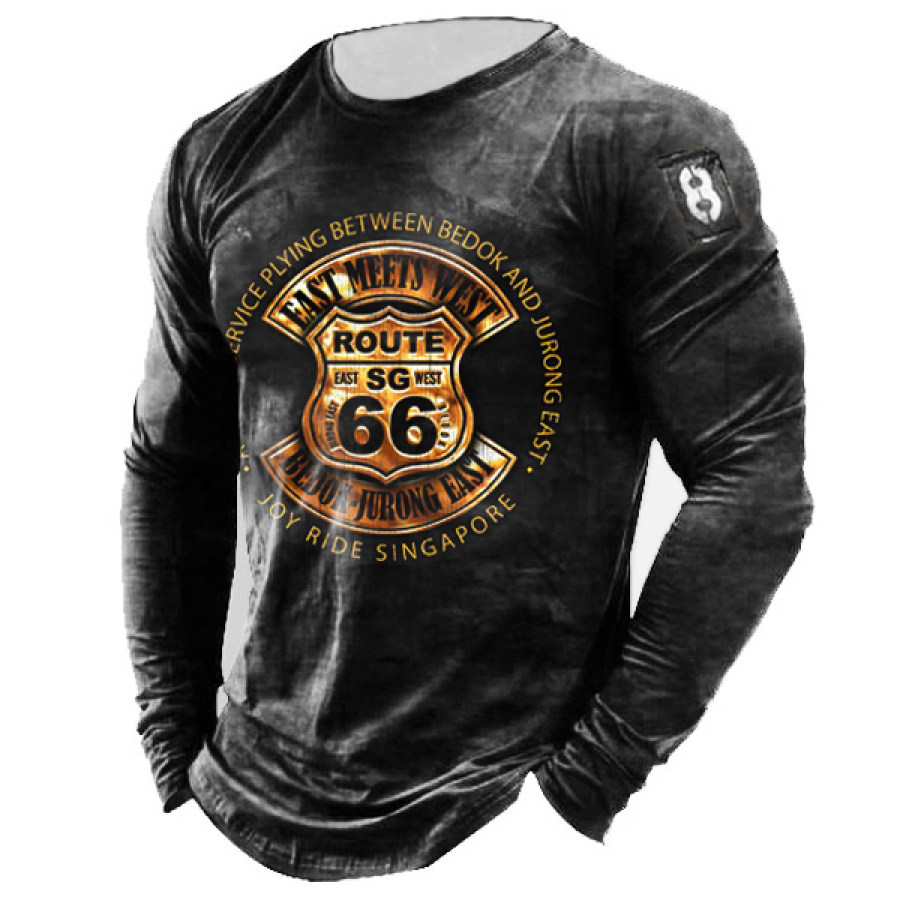 

Men's Outdoor Motorcycle Route 66 Vintage Print Long Sleeve T-Shirt