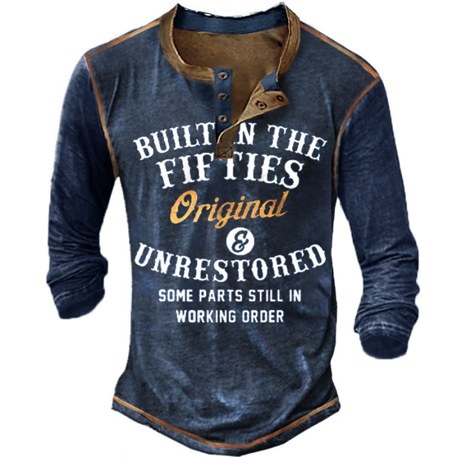 

Erbaut In Den 50er Jahren Originales Und Unrestauriertes Retro-Langarm-Henley-T-Shirt Für Herren