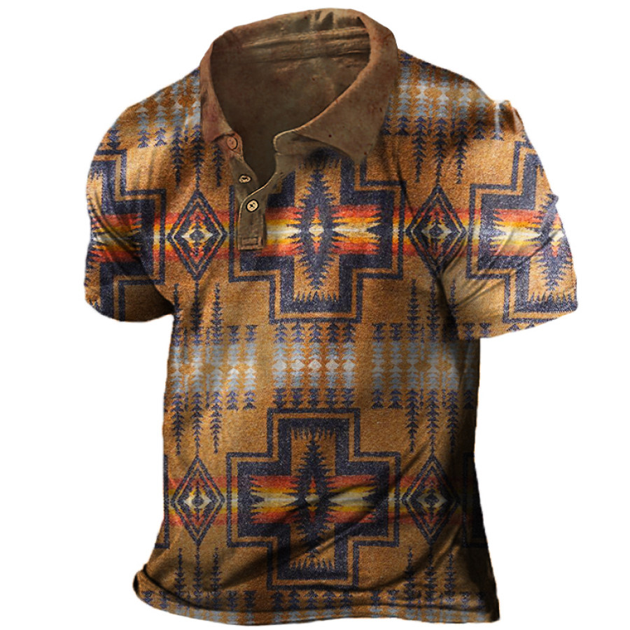 

Men's Vintage Tribal Print Casual Polo Shirt