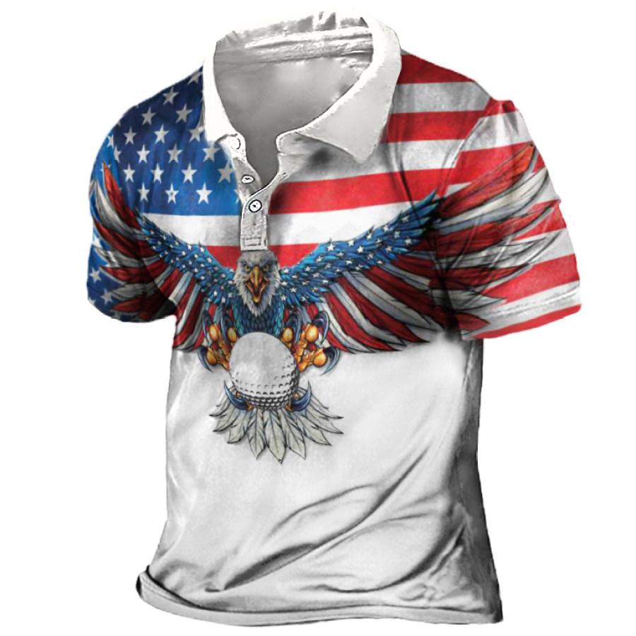 

Golf American Flag Eagle Wings Men's Patriotic Polo Shirt