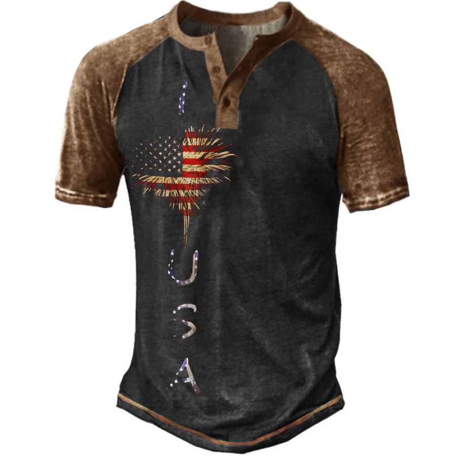 

Men's American Flag Graphic Print Short Sleeve T-Shirt