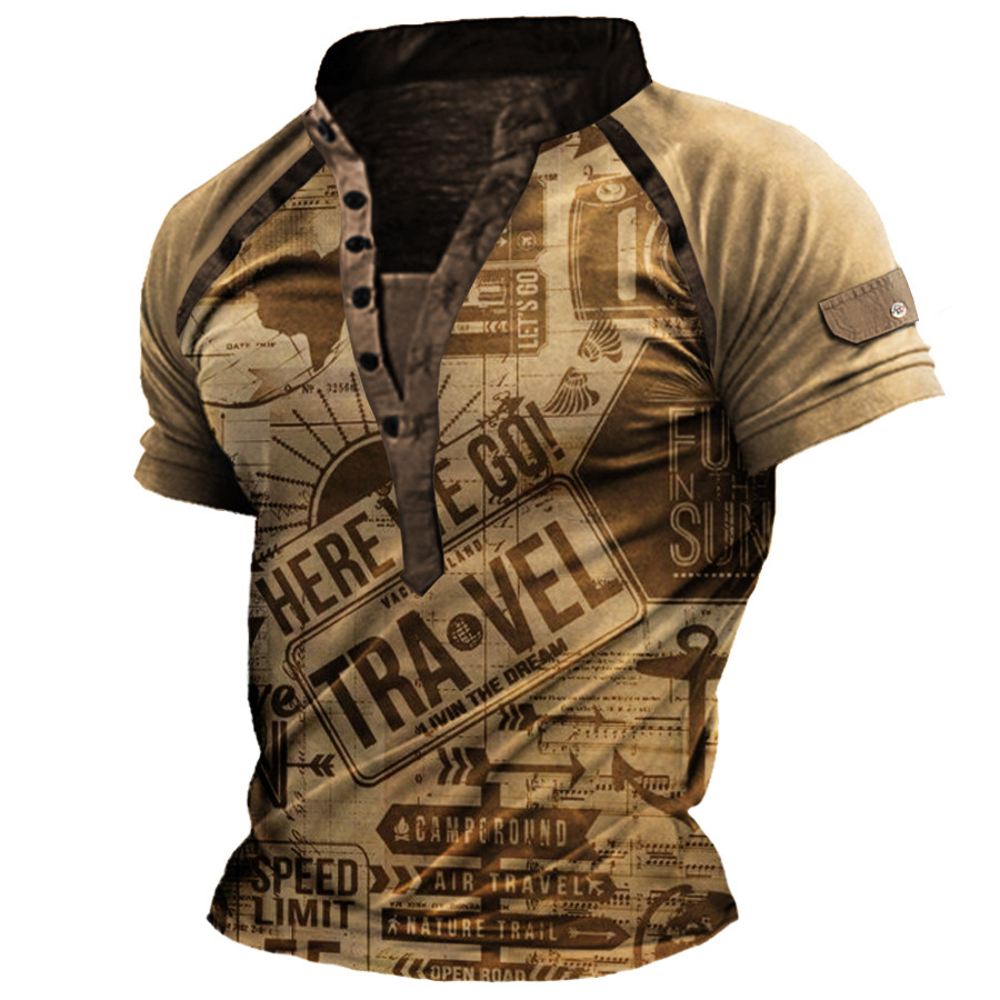 

Men's Outdoor Henley Collar Short Sleeve T-Shirt