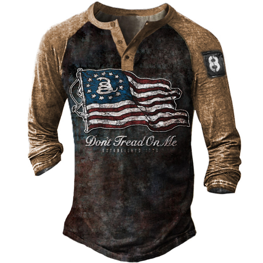 

Men's Vintage American Flag Letter Print Long Sleeve Henley Shirt