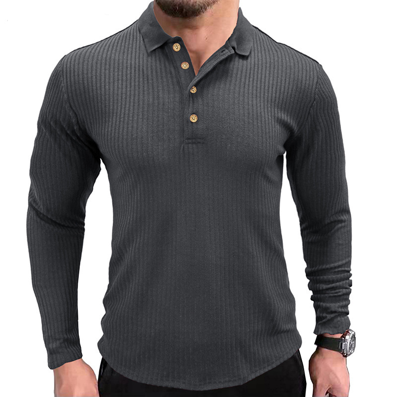 Men's Solid Color Fitness Chic Sports Long Sleeve Polo Shirt