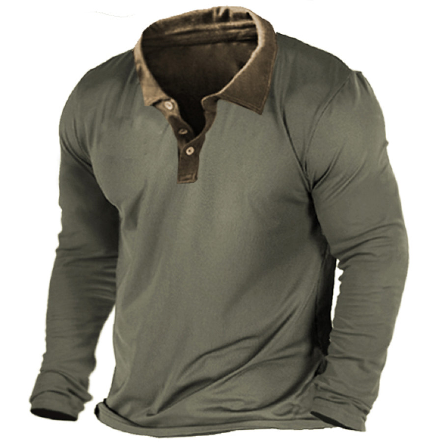 

Men's Vintage Contrast Design Polo Neck Long Sleeve T-Shirt