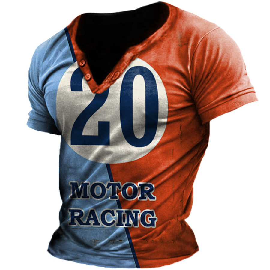 

Men's Outdoor Contrast Color Racing Vintage V-Neck T-Shirt