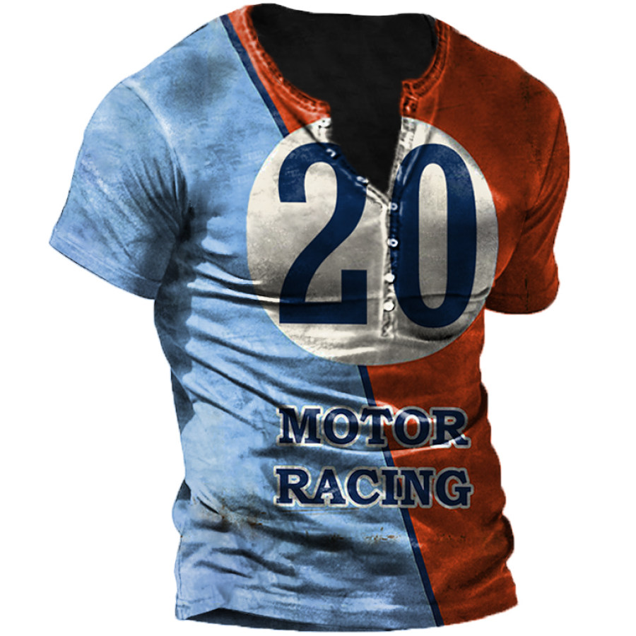 

Men's Outdoor Contrast Motor Racing Retro Henley T-Shirt