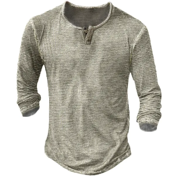 Men's Casual Comfortable Waffle Long Sleeve T-Shirt - Mosaicnew.com 