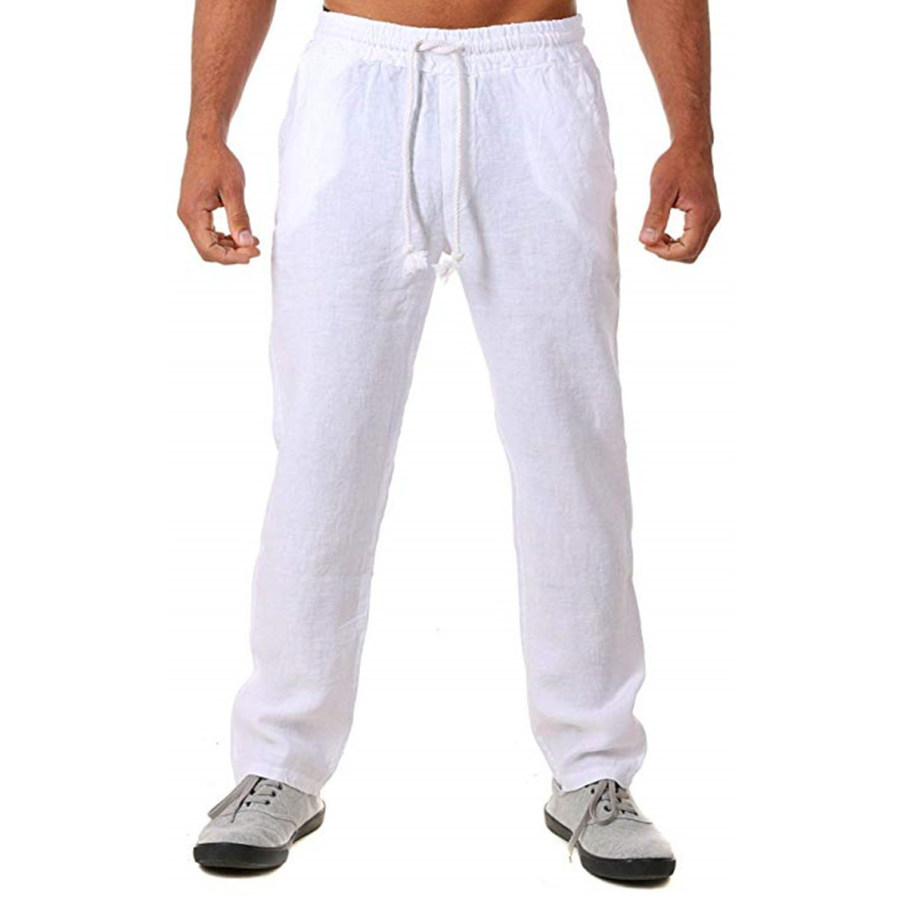

Pantalones Casuales De Algodón Y Lino Sueltos Con Cordón En La Cintura Para Hombre