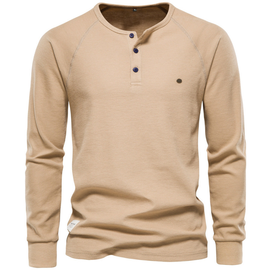

Men's Solid Henley Collar Long Sleeve Knit Sweater