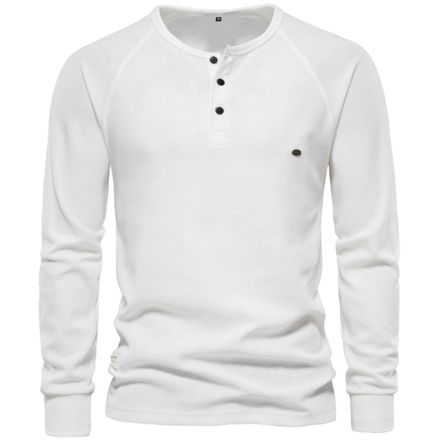 

Men's Solid Henley Collar Long Sleeve Knit Sweater