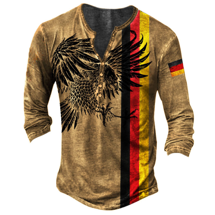 

Camiseta De Manga Larga Con Cuello Henley Y águila De La Bandera Alemana Para Exteriores Para Hombre