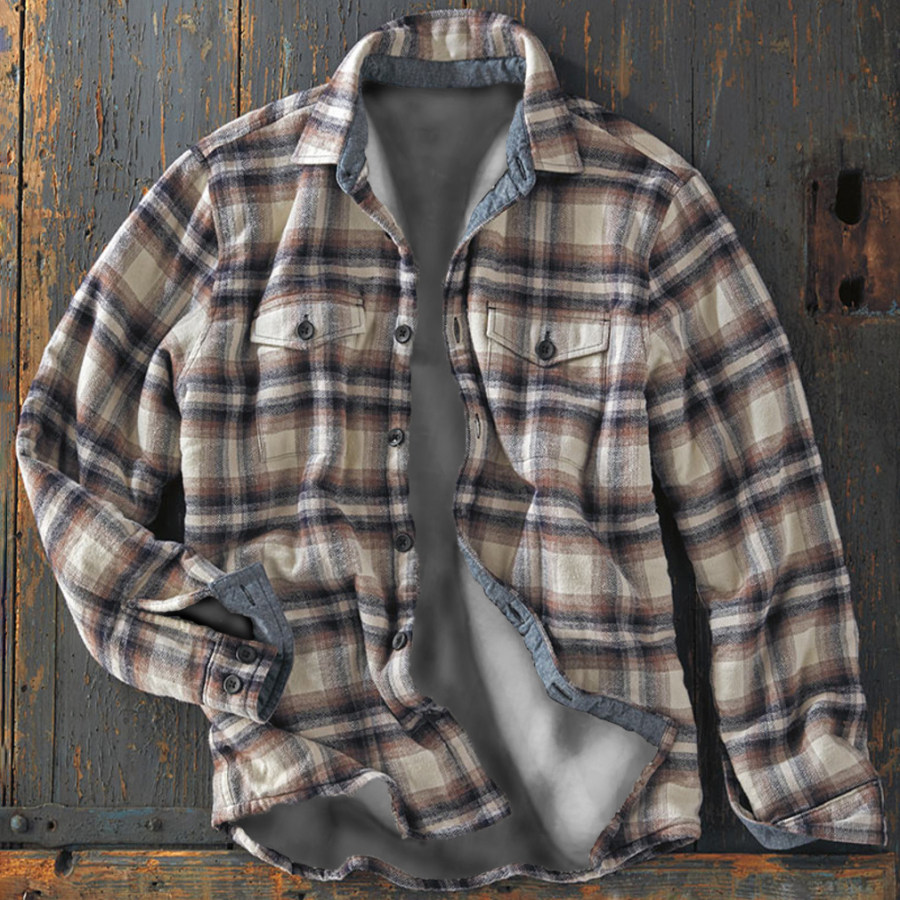 

Men's Outdoor Check Print Vintage Long Sleeve Shirt