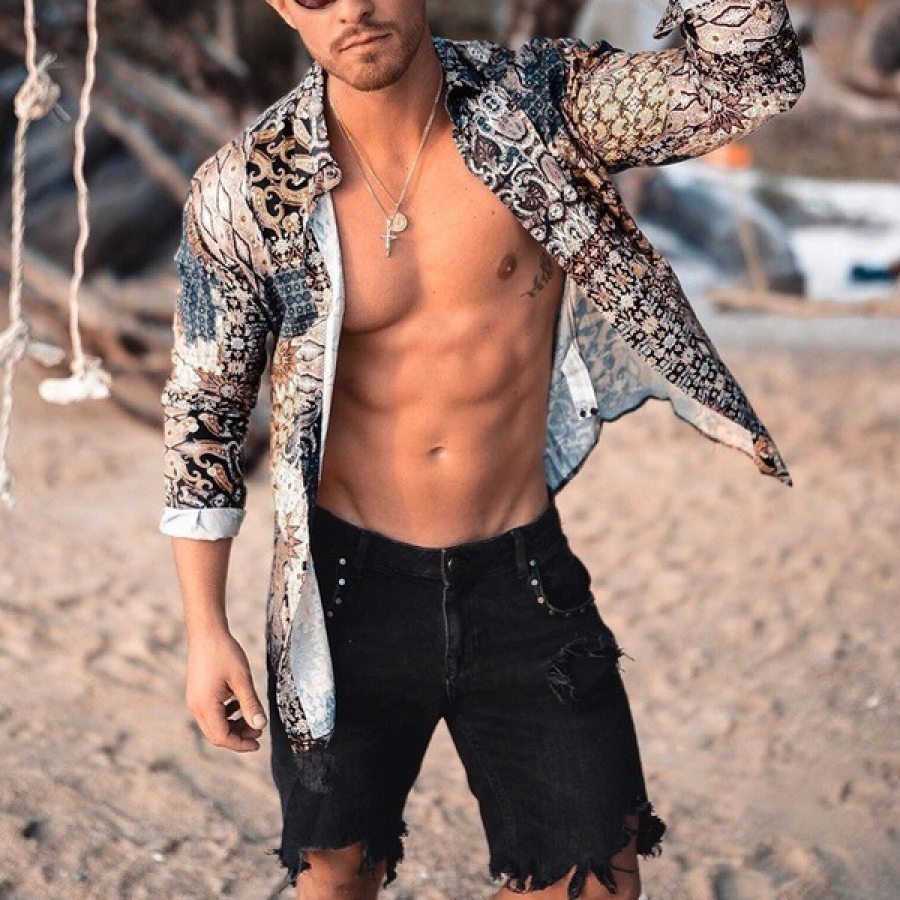

Men's Casual Fashion Beach Comfortable And Breathable Long-sleeved Shirt