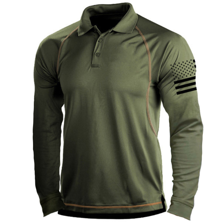 

Men's Outdoor American Flag Tactical Sport Long Sleeve Polo T-Shirt