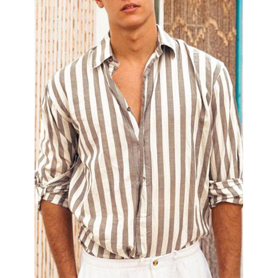 

Men's Lapel Casual Striped Long Sleeve Shirt