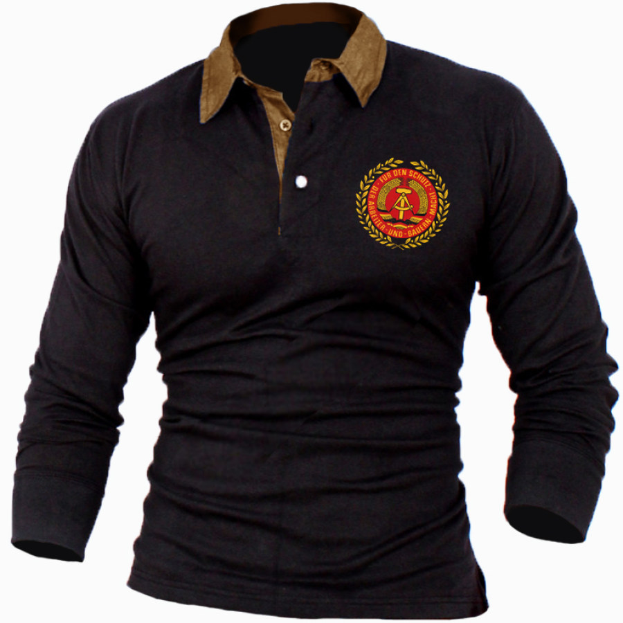 

DDR Germany Patriot Flag Men's Long Sleeve Black Rugby Shirt