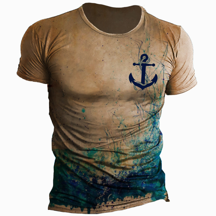 

Men's Vintage Nautical Anchor Splatter Print Short Sleeve T-Shirt