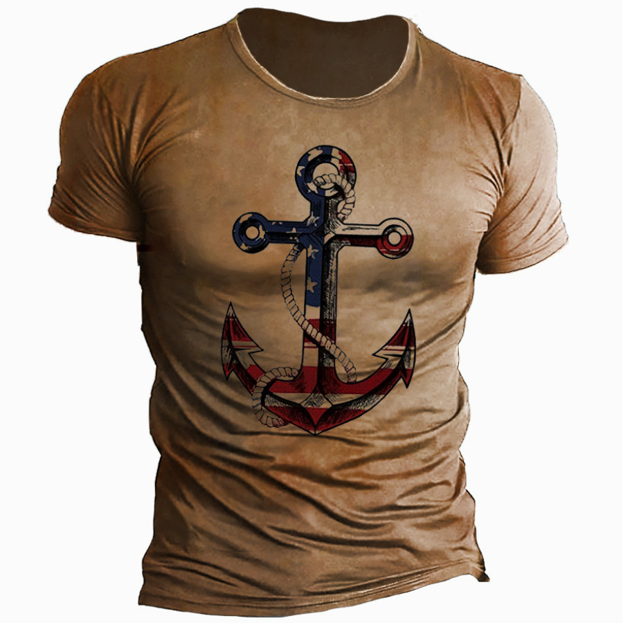 

American Flag Anchor Men's Vintage Print Short Sleeve T-Shirt