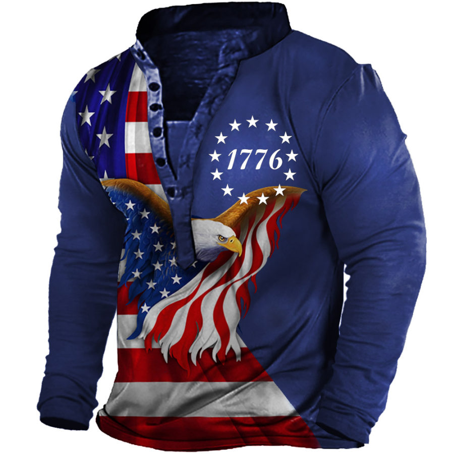 

Men's 1776 American Flag Eagle Print Long Sleeve T-Shirt