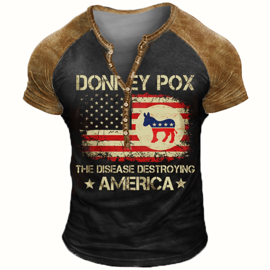

Donkey Pox The Disease Destroying America Men's Henley T-Shirt