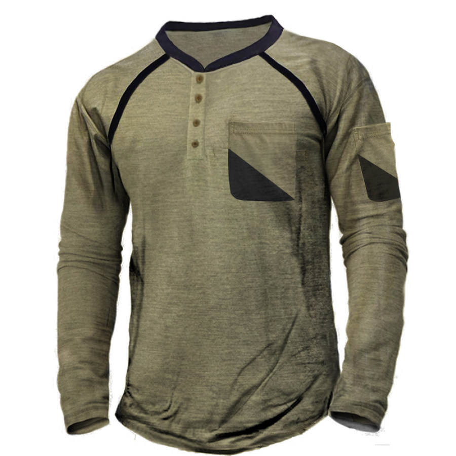 

Men's Pocket Colorblock Tactical Henley Collar T-Shirt