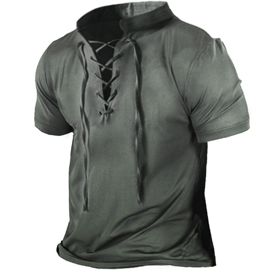 

Medieval Gothic Cross Tie Collar Men's Vintage Print Casual Short Sleeve T-Shirt