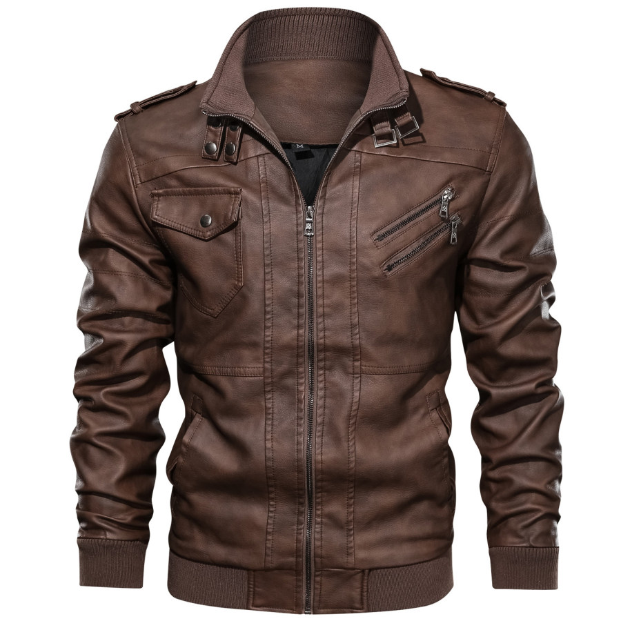 

Men's Outdoor Windproof Warm Casual Motorcycle Leather Jacket