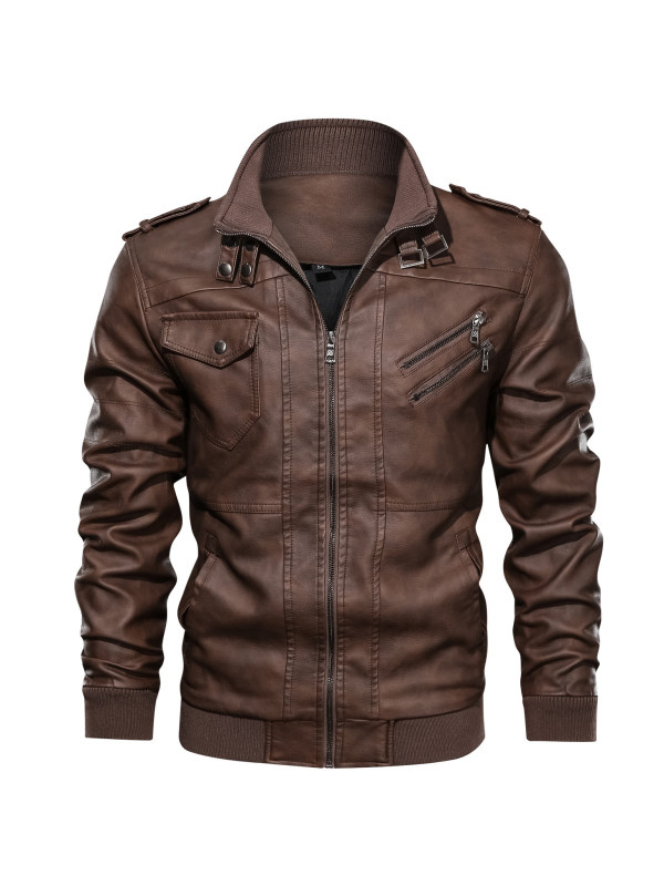 Men's Outdoor Windproof Warm Casual Motorcycle Leather Jacket