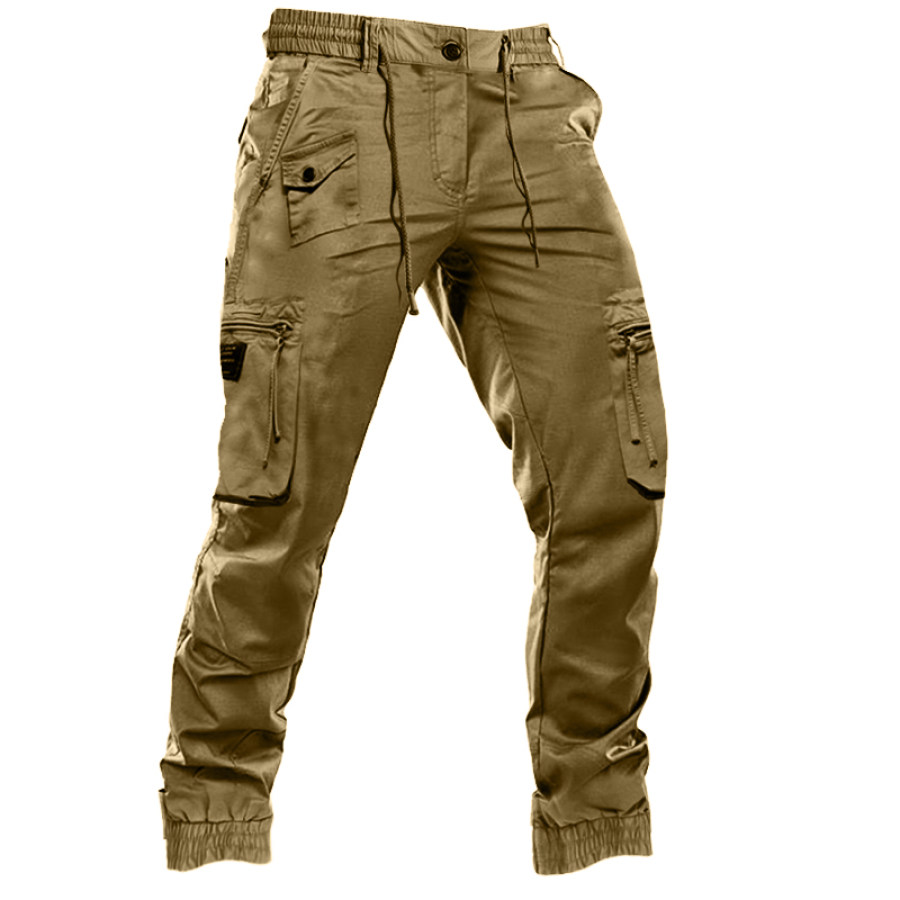 

Мужские брюки-карго с эластичной резинкой на талии и множеством карманов