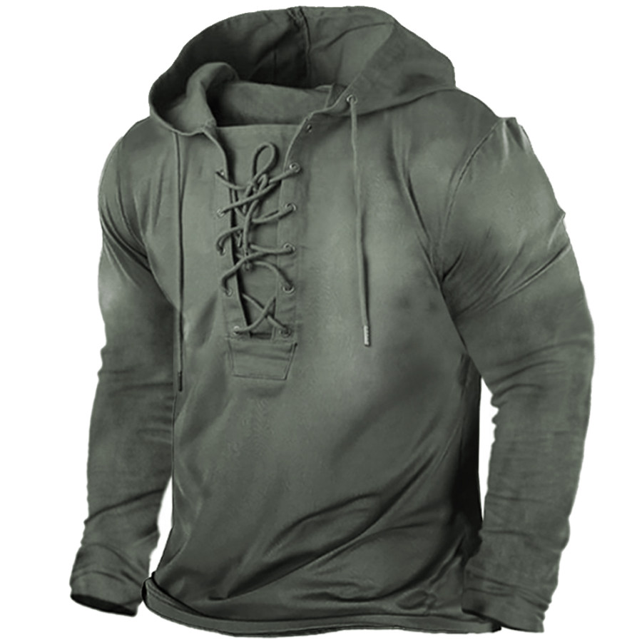 Men's Outdoor Vintage Tie Hooded Long Sleeve T-Shirt