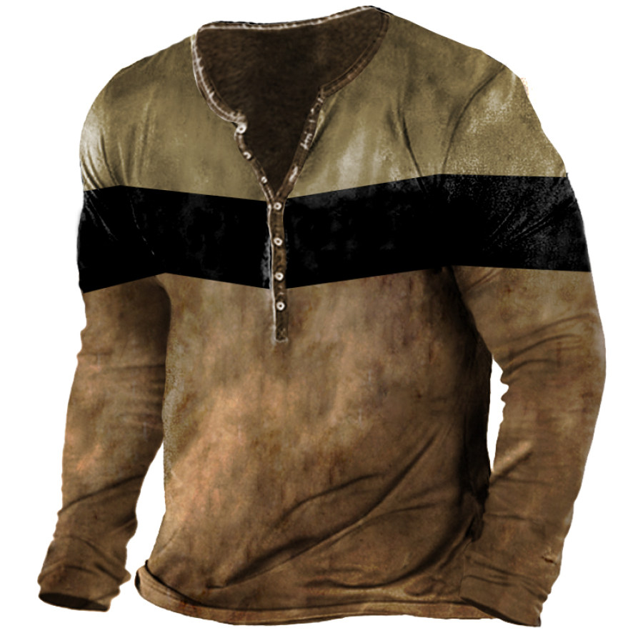 

Men's Outdoor Vintage Patchwork Print Long Sleeve Shirt