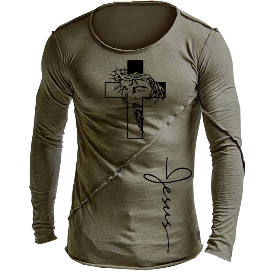 

Men's Outdoor Jesus Print Long Sleeve T-Shirt