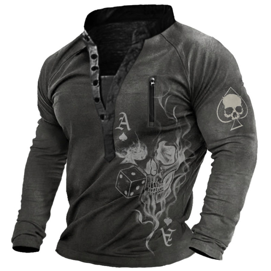 

Men's Outdoor Tactical Poker Skull Print Henry Shirt